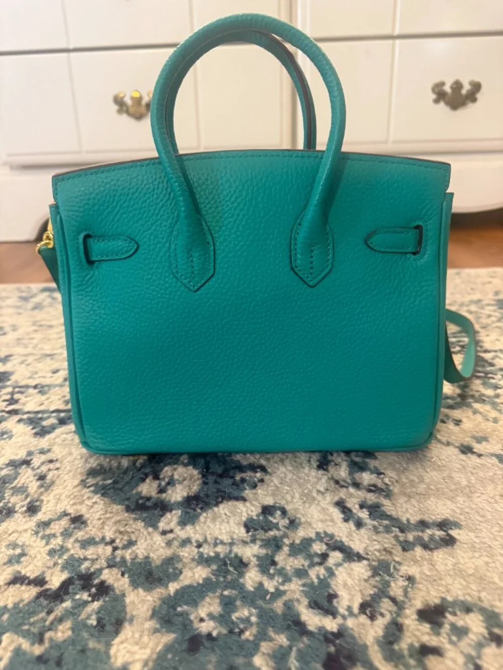 Ainifeel Turquoise Leather Tote Bag